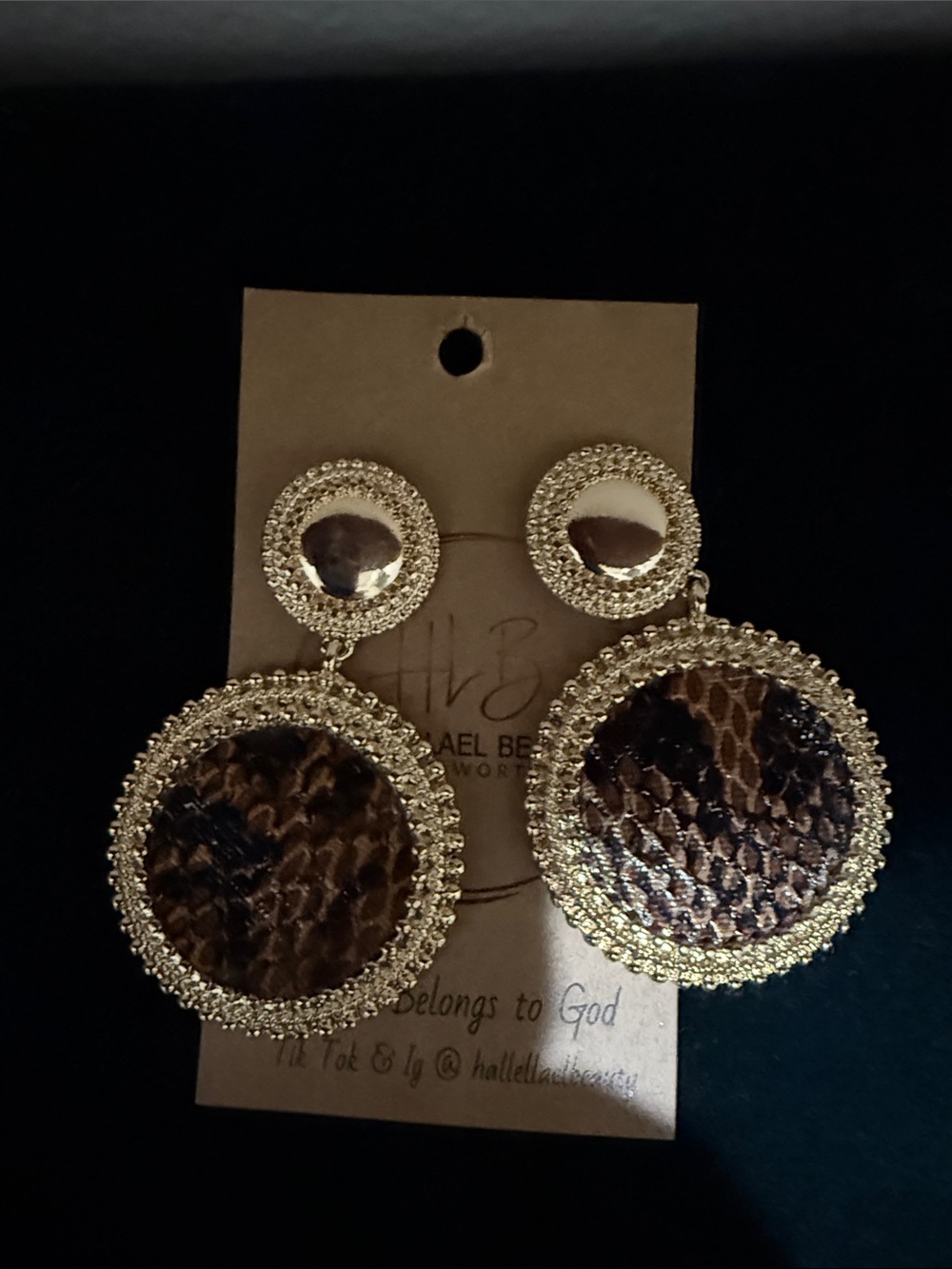 Gold-Tone Animal Print Disc Drop Earrings NWT